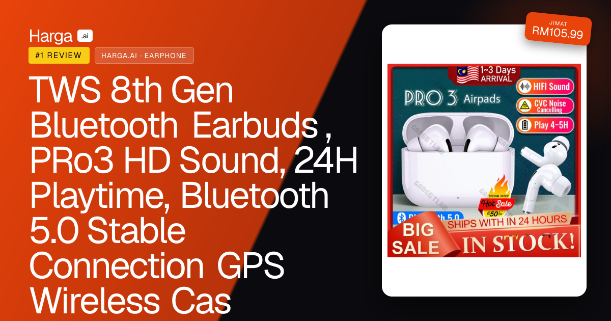 TWS 8th Gen Bluetooth Earbuds , PRo3 HD Sound, 24H Playtime, Bluetooth 5.0 Stable Connection GPS Wireless Cas Earphone review