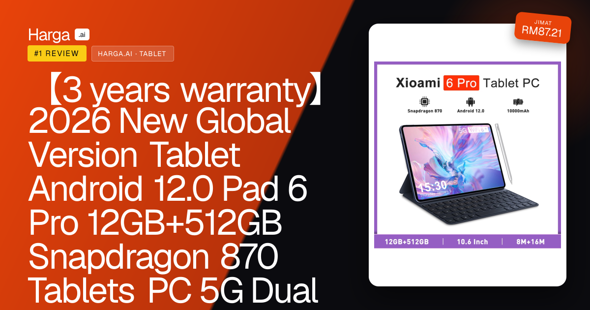 【3 years warranty】2026 New Global Version Tablet Android 12.0 Pad 6 Pro 12GB+512GB Snapdragon 870 Tablets PC 5G Dual SIM Card or WIFI HD 4K Mi review